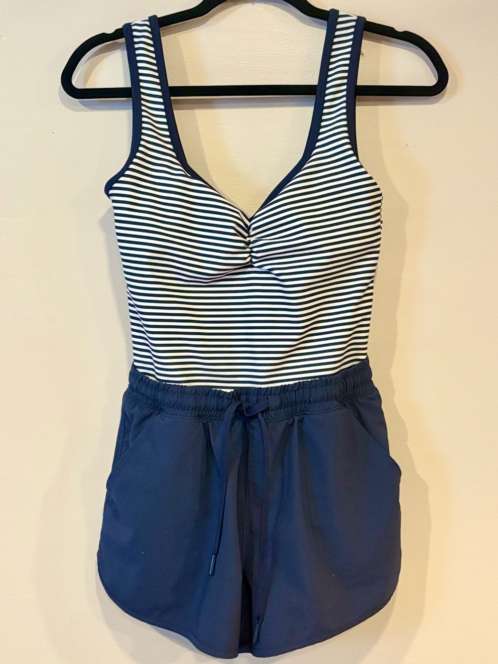 Abercrombie YPB Navy Striped Active Onesie Romper Women's Small